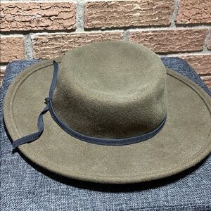 Vintage Michael Howard Wool hat - olive green with black tie Made in USA